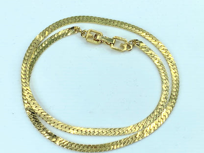 Givenchy Gold tone Necklace Logo G herringbone Emblem Chain Jewelry 16" GS344