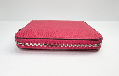 Vintage Hermès Epsom Leather Framboise Pink Silk In Wallet Z Stamp in box GS749