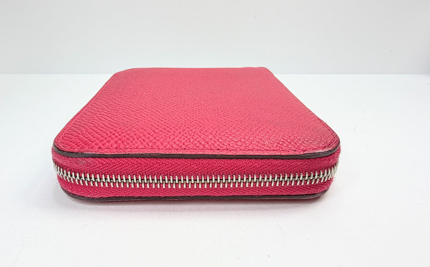 Vintage Hermès Epsom Leather Framboise Pink Silk In Wallet Z Stamp in box GS749