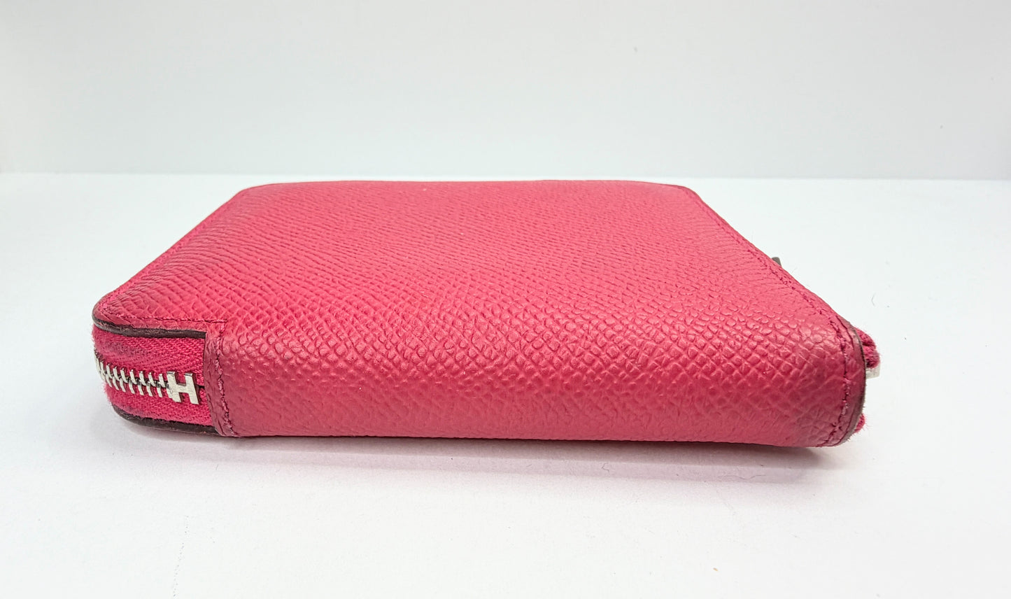 Vintage Hermès Epsom Leather Framboise Pink Silk In Wallet Z Stamp in box GS749