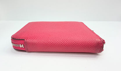 Vintage Hermès Epsom Leather Framboise Pink Silk In Wallet Z Stamp in box GS749