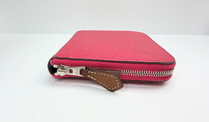 Vintage Hermès Epsom Leather Framboise Pink Silk In Wallet Z Stamp in box GS749