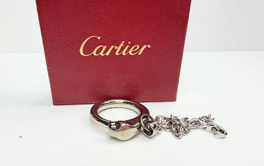 Vintage Cartier Silver Plated Pantail Logo Keychain with box authentic SS201