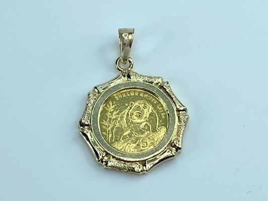 c1995 $5 1/20 oz 999.9 Panda Gold coin in 14K bamboo bezel