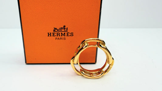 Vintage Hermès Chaine d’Ancre Authentic Gold Tone Scarf Ring Boxed GS751