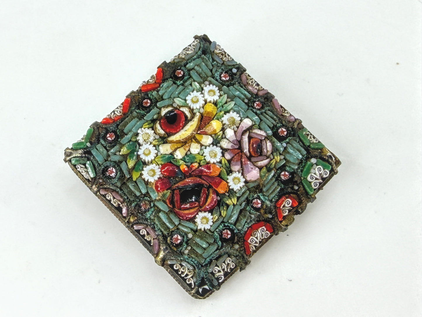 Antique Italian Micro Mosaic Floral Brooch Millefiori Glass 25mm JR2016