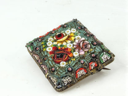Antique Italian Micro Mosaic Floral Brooch Millefiori Glass 25mm JR2016