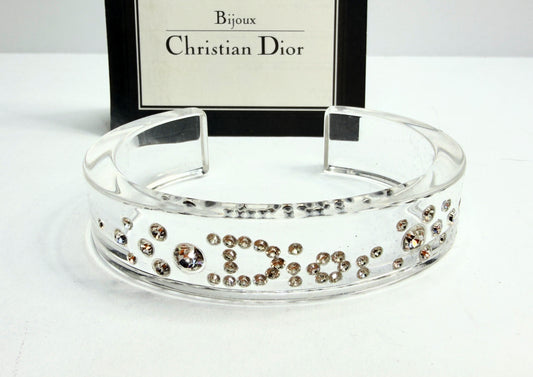 Vintage Christian Dior by John Galliano Clear Crystal Logo Cuff GS752