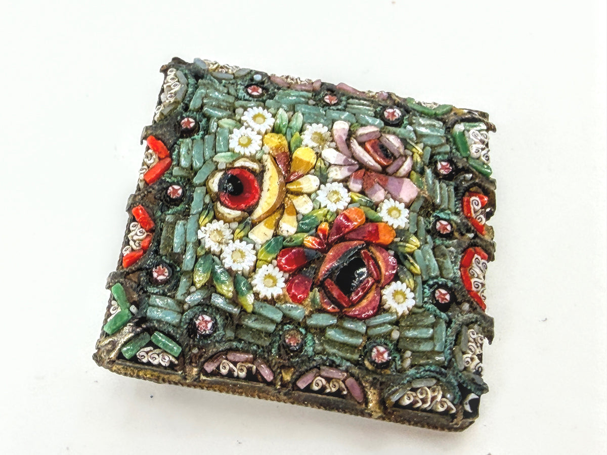 Antique Italian Micro Mosaic Floral Brooch Millefiori Glass 25mm JR2016