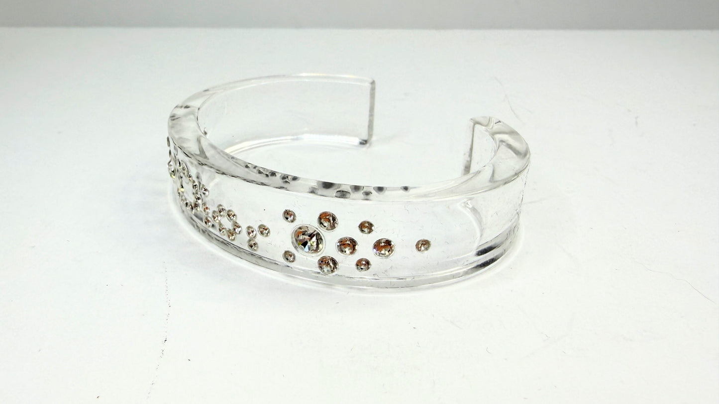 Vintage Christian Dior by John Galliano Clear Crystal Logo Cuff GS752