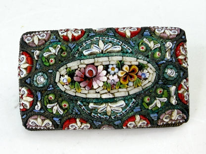 Vintage Italian Micro Mosaic Millefiori Floral Brooch Pin JR2019