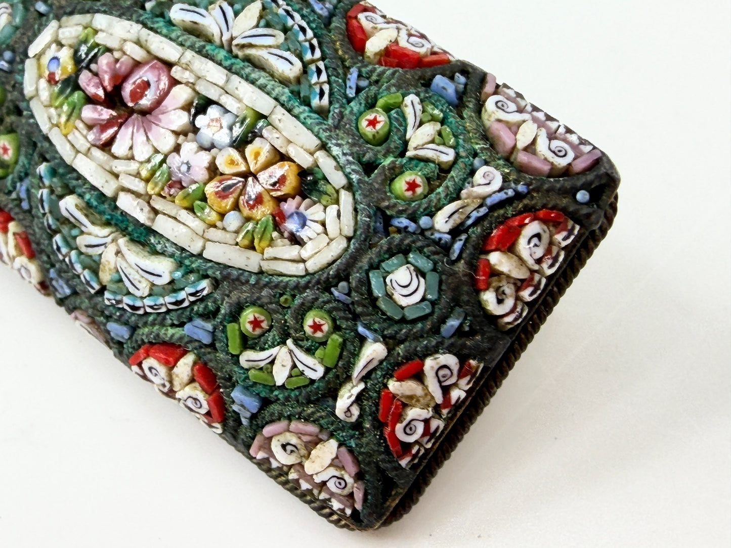 Vintage Italian Micro Mosaic Millefiori Floral Brooch Pin JR2019
