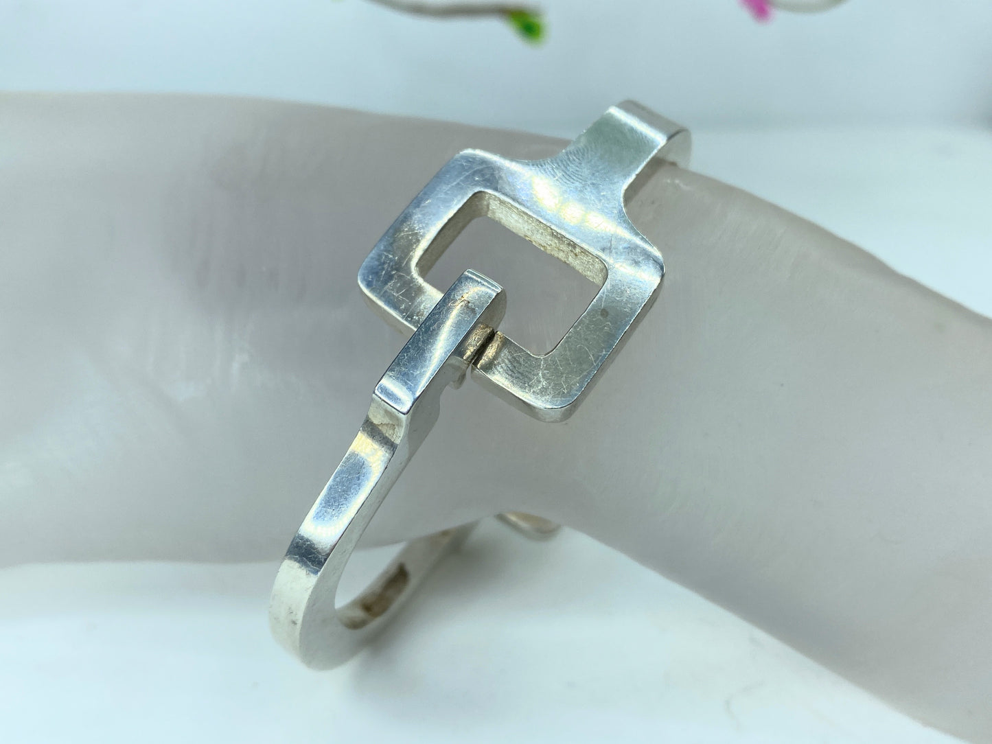 Huffy Signed JMSD Mexico Sterling Silver Hinged  Clamper Bracelet 71g 6.5" JR780