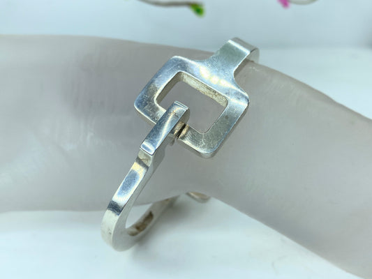 Huffy Signed JMSD Mexico Sterling Silver Hinged  Clamper Bracelet 71g 6.5" JR780