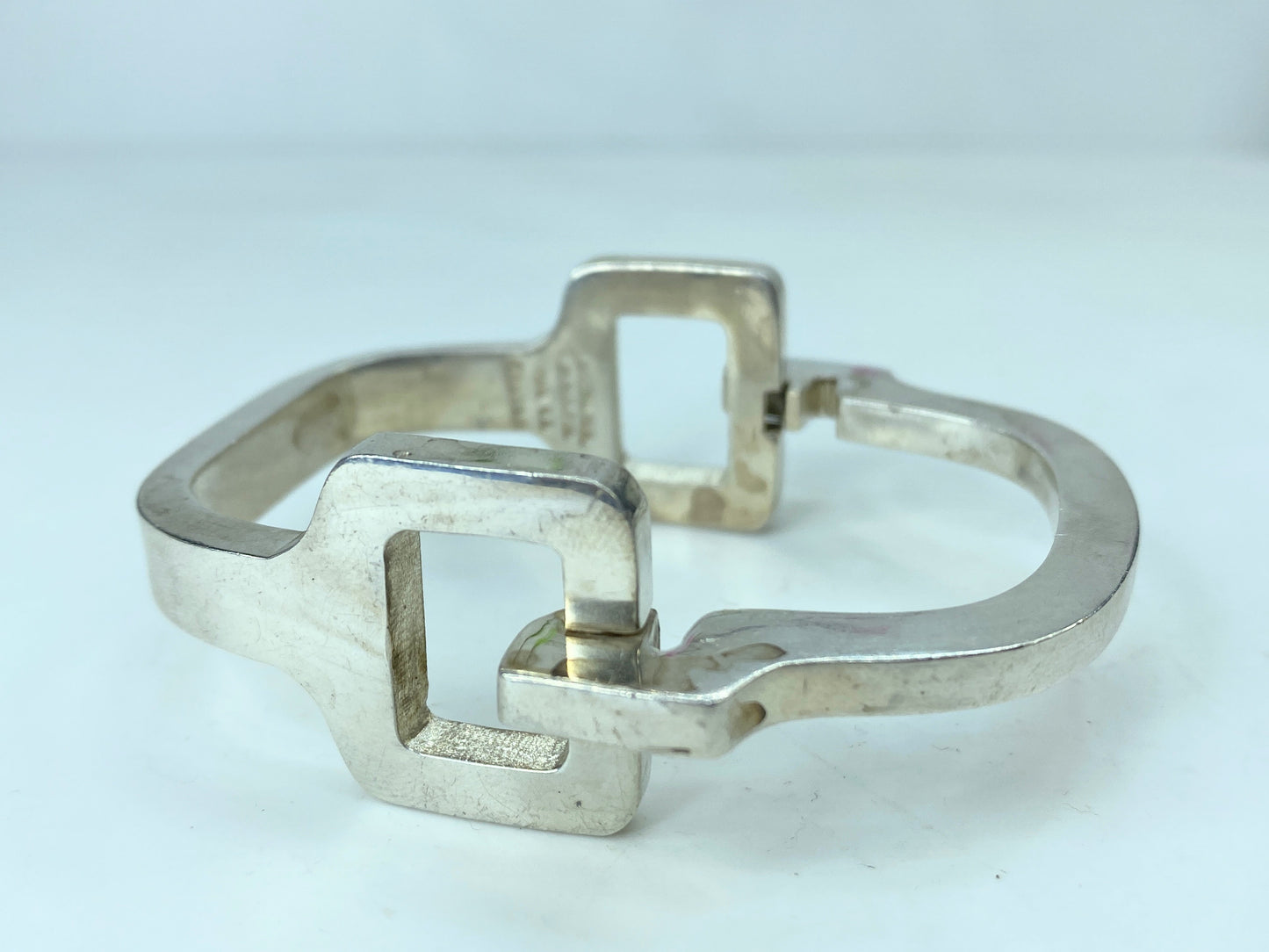 Huffy Signed JMSD Mexico Sterling Silver Hinged  Clamper Bracelet 71g 6.5" JR780