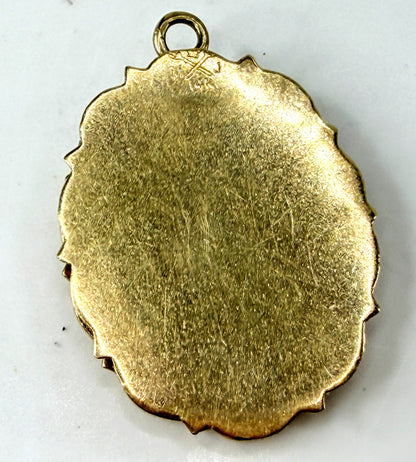 Vintage 14K Gold Mother Rose Pearl Ruby Pendant Charm 33mm 5.9g JR2020