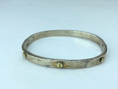 Sterling Silver Hinged Bangle Bracelet with Brass Screws Taxco Mexico 6.5" JR781