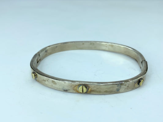 Sterling Silver Hinged Bangle Bracelet with Brass Screws Taxco Mexico 6.5" JR781