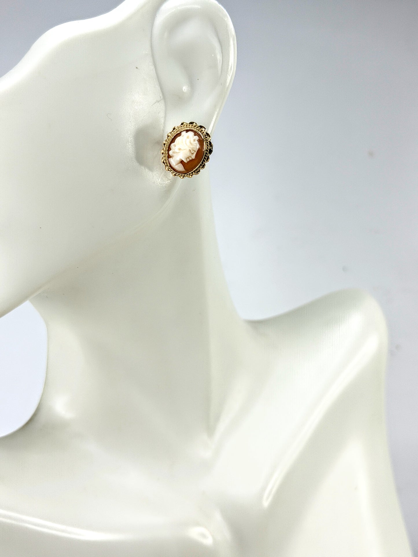 Vintage 14K Gold Carved Shell Cameo Earrings Ornate Frames JR2021
