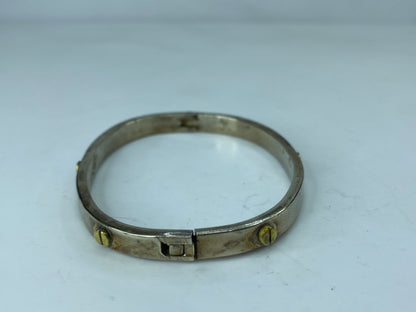 Sterling Silver Hinged Bangle Bracelet with Brass Screws Taxco Mexico 6.5" JR781