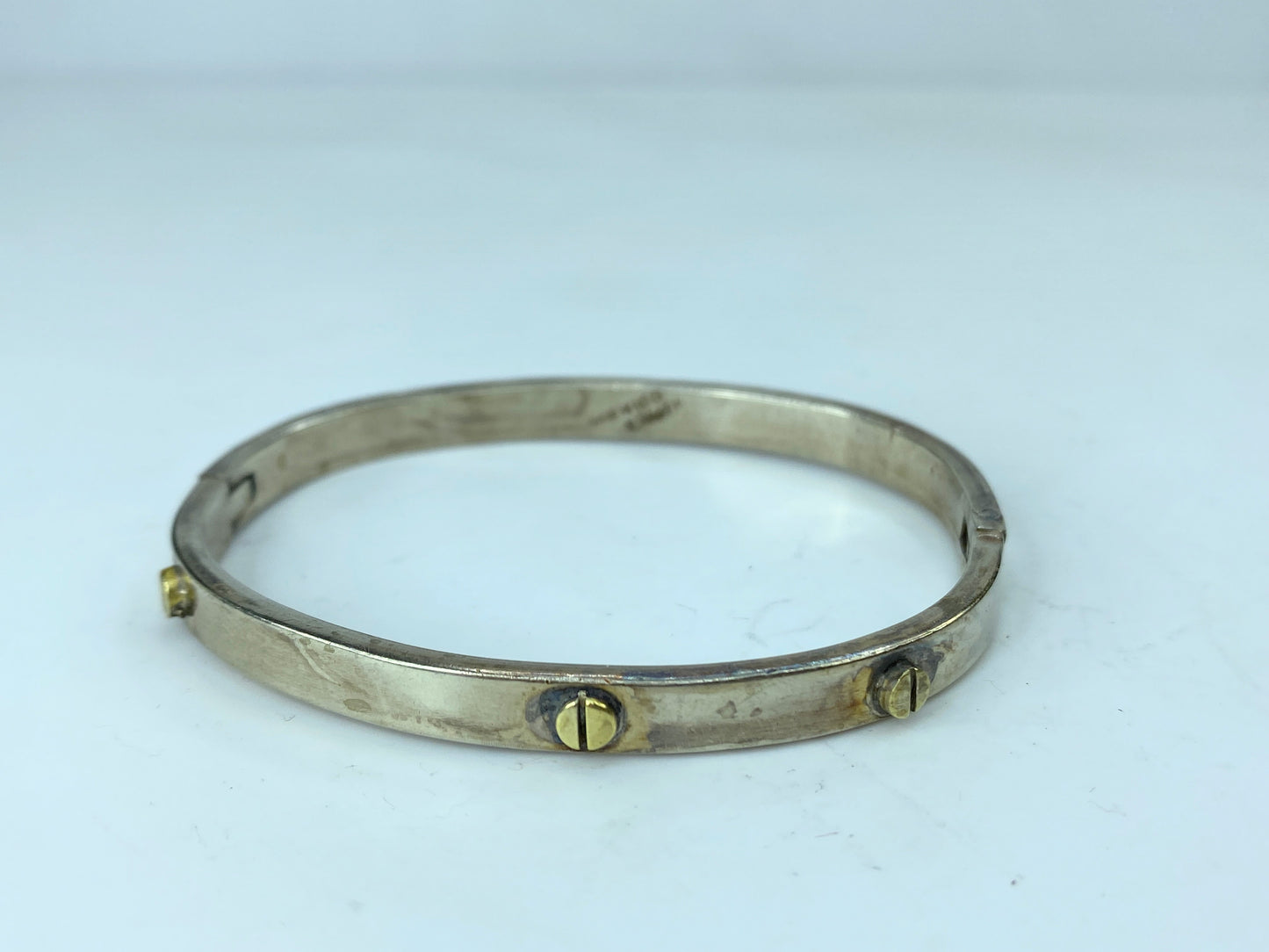 Sterling Silver Hinged Bangle Bracelet with Brass Screws Taxco Mexico 6.5" JR781