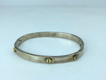 Sterling Silver Hinged Bangle Bracelet with Brass Screws Taxco Mexico 6.5" JR781