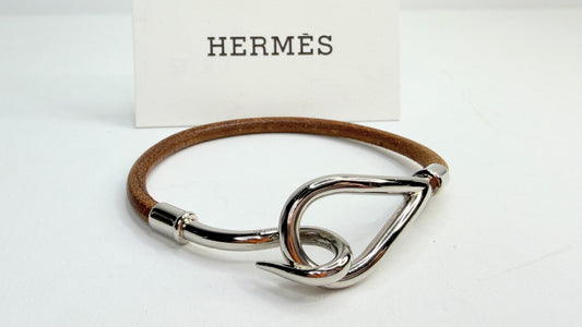Vintage Hermès Jumbo Brown Leather Bracelet Silver Hook 7.5" GS755