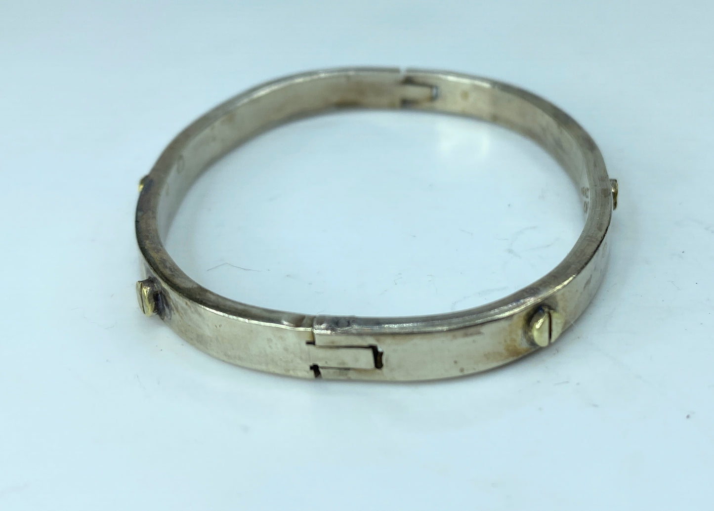 Sterling Silver Hinged Bangle Bracelet with Brass Screws Taxco Mexico 6.5" JR781