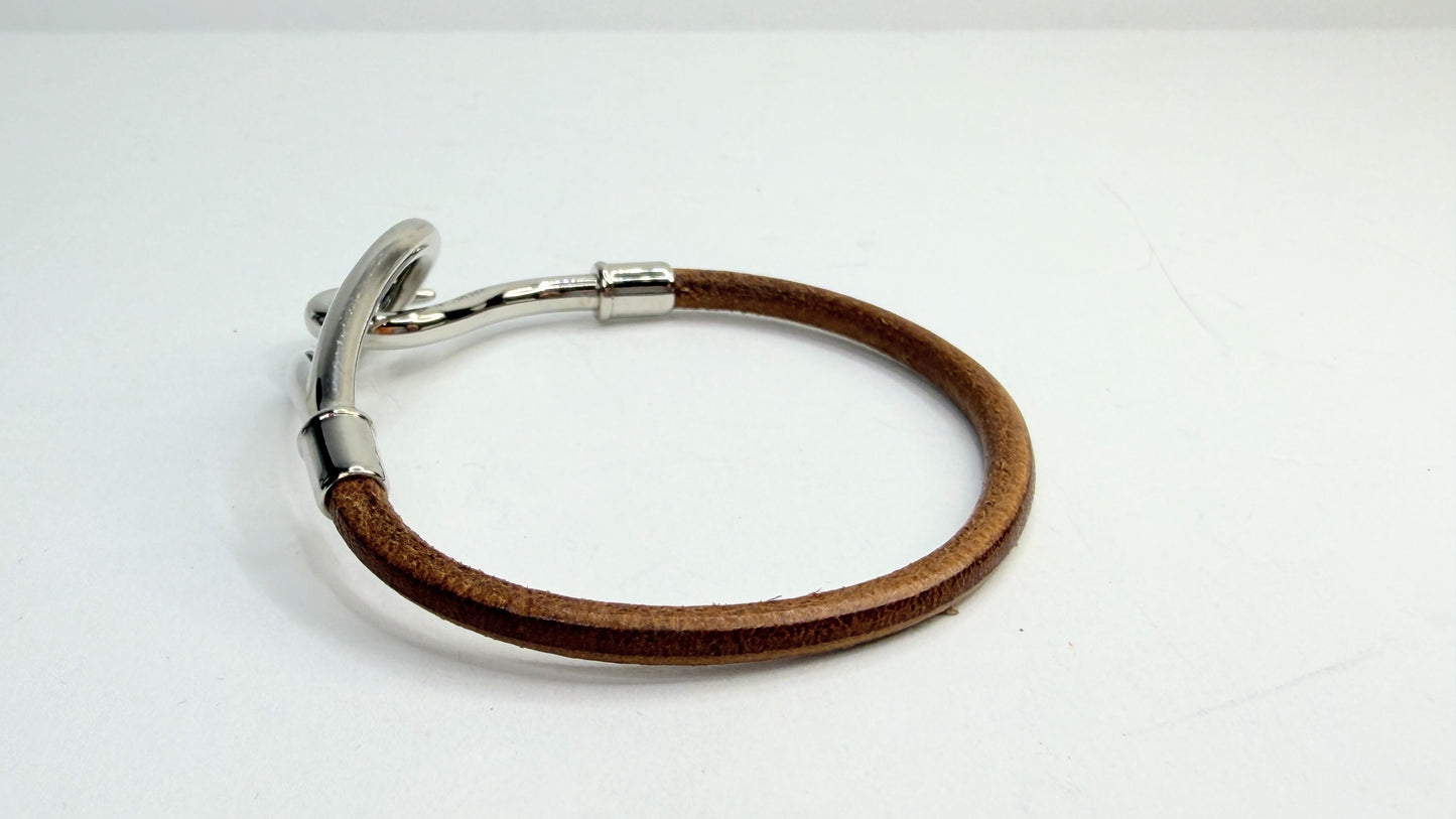 Vintage Hermès Jumbo Brown Leather Bracelet Silver Hook 7.5" GS755