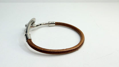 Vintage Hermès Jumbo Brown Leather Bracelet Silver Hook 7.5" GS755