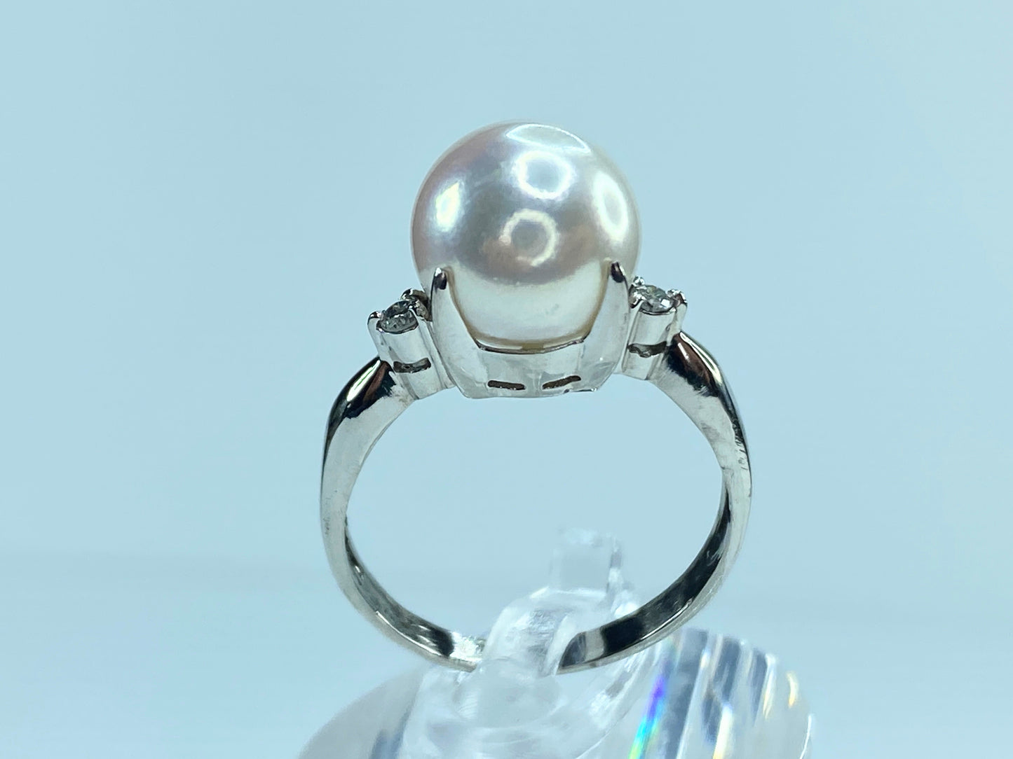 Art Deco Platinum 9.5mm Cultured Akoya Pearl 0.05ctw Diamond ring