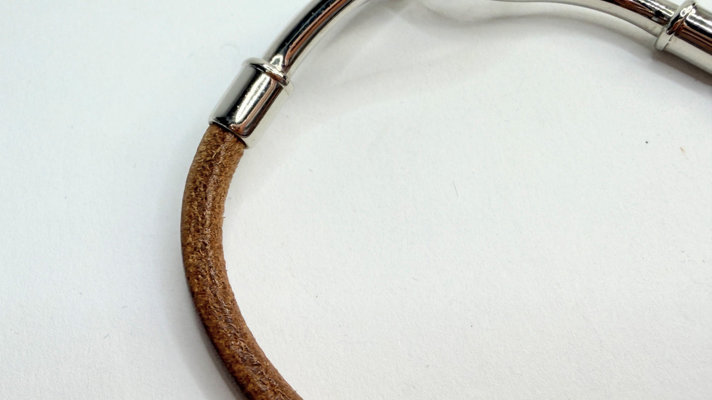 Vintage Hermès Jumbo Brown Leather Bracelet Silver Hook 7.5" GS755