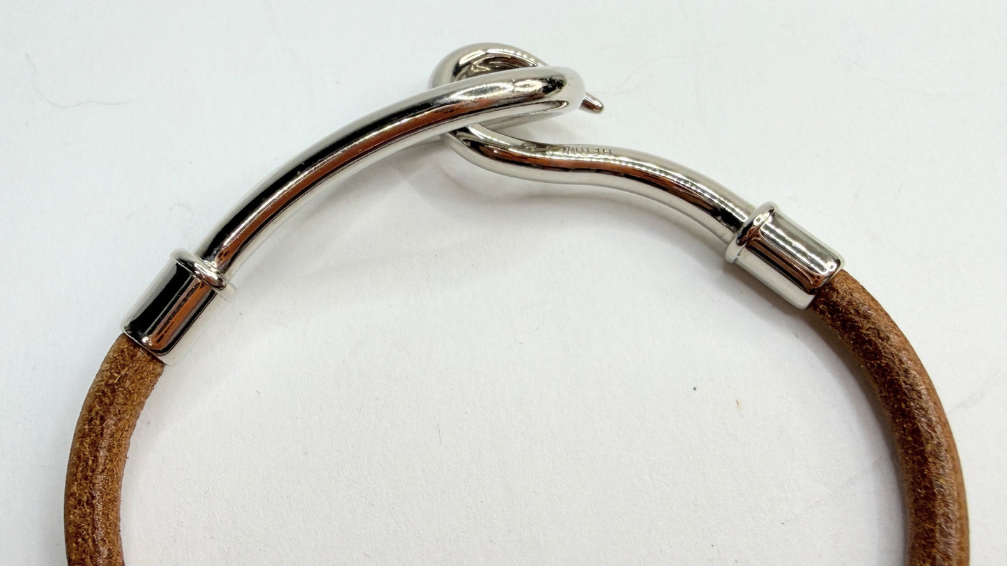 Vintage Hermès Jumbo Brown Leather Bracelet Silver Hook 7.5" GS755
