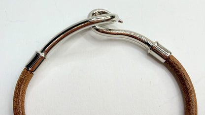 Vintage Hermès Jumbo Brown Leather Bracelet Silver Hook 7.5" GS755