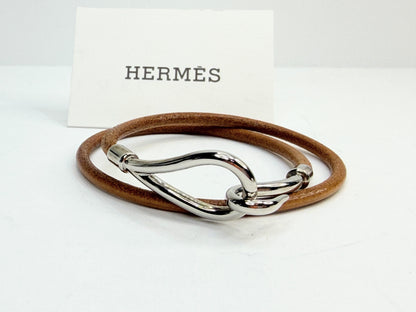 Vintage Authentic Hermès Jumbo Brown Leather Bracelet Silver Hook 15" GS756