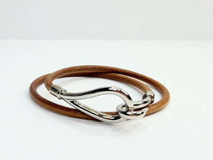 Vintage Authentic Hermès Jumbo Brown Leather Bracelet Silver Hook 15" GS756