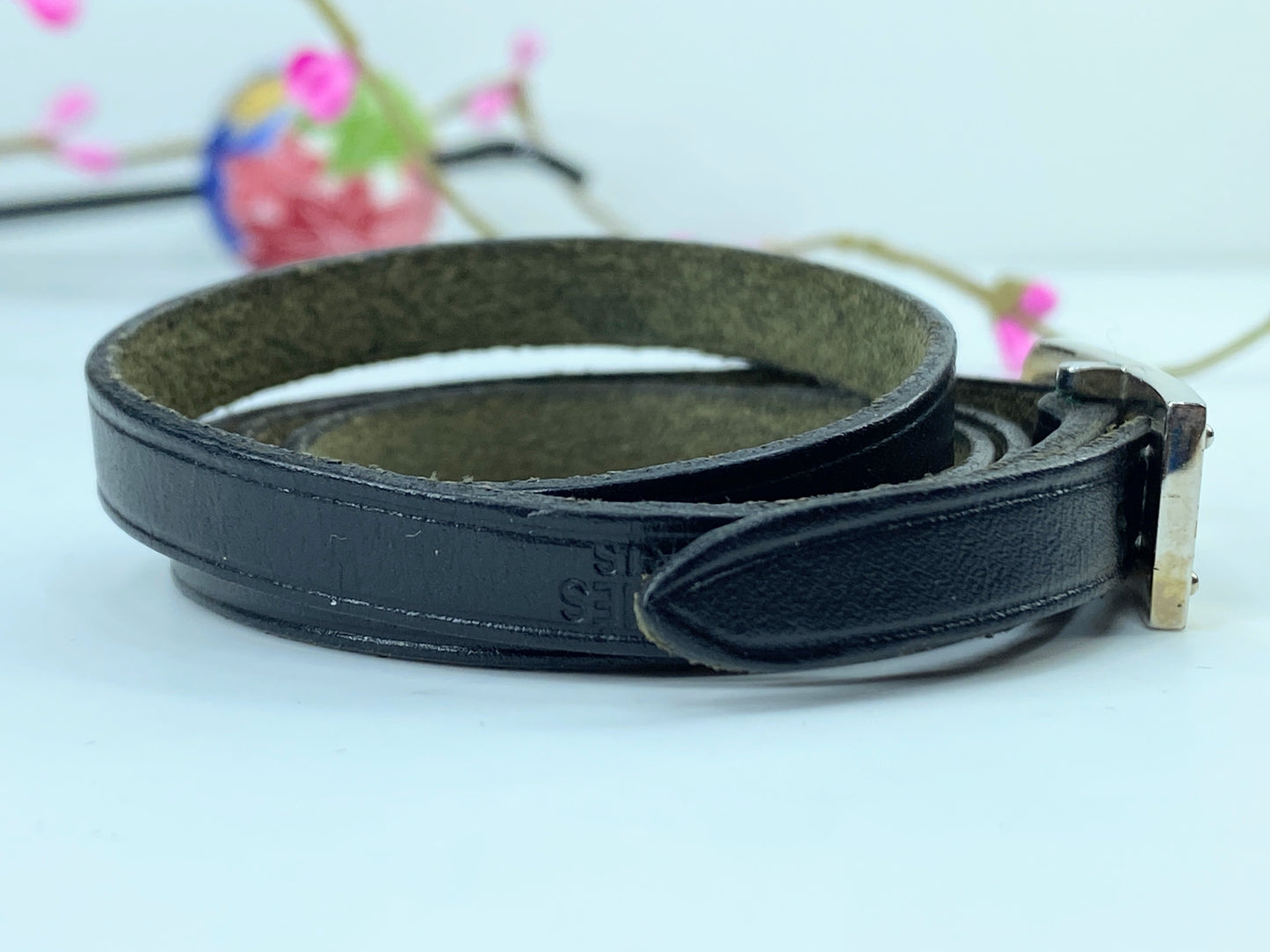 Hermes Hapi Triple Tour Black Leather Silver Tone Logo Wrap Bracelet GS351