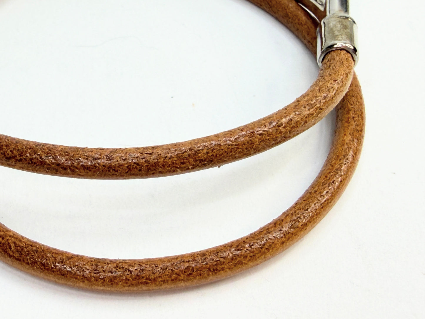 Vintage Authentic Hermès Jumbo Brown Leather Bracelet Silver Hook 15" GS756