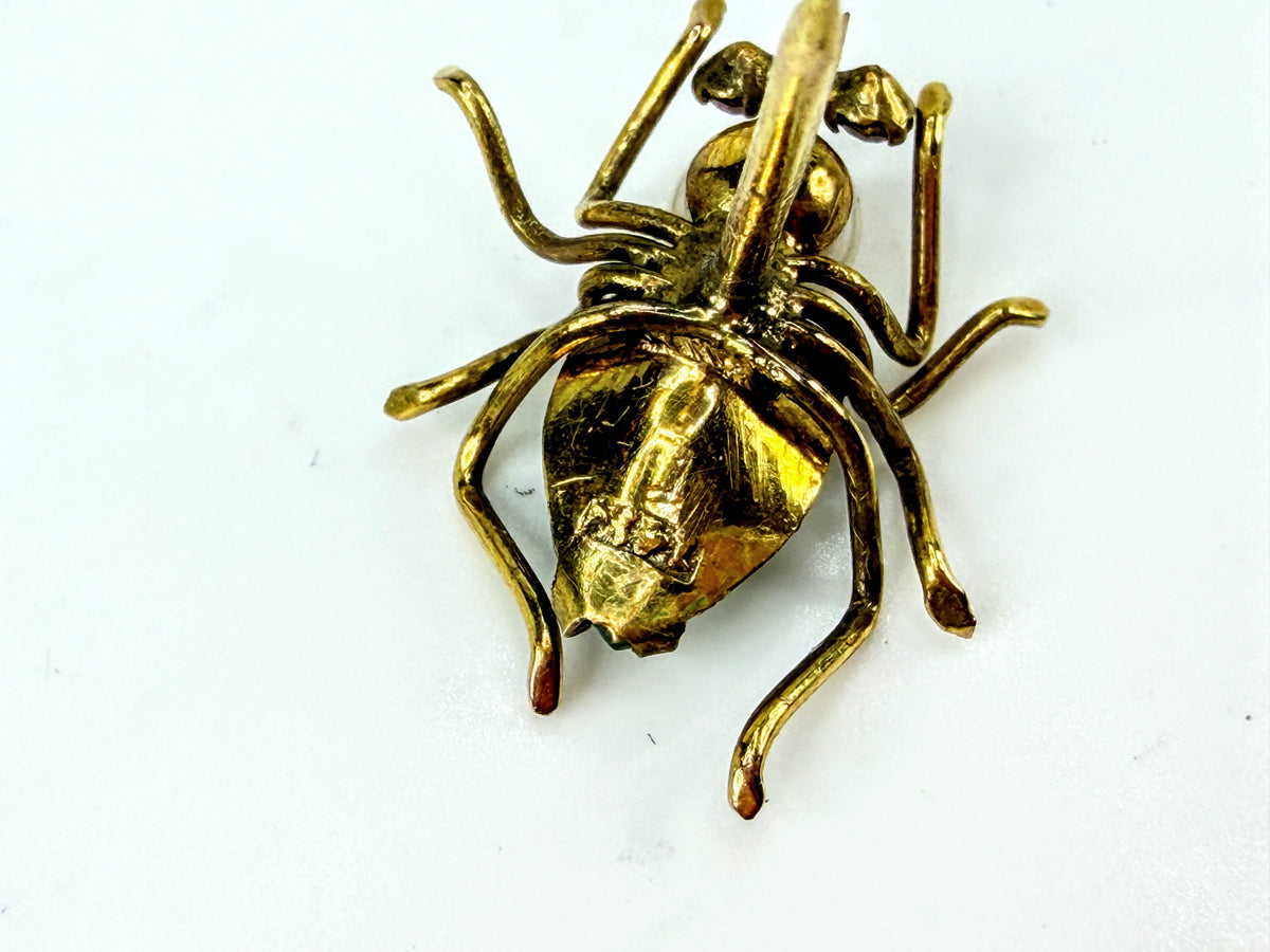 Vintage Jadeite Pearl Red Gemstone Insect Bee Brooch 18x11mm - One Piece JR2022