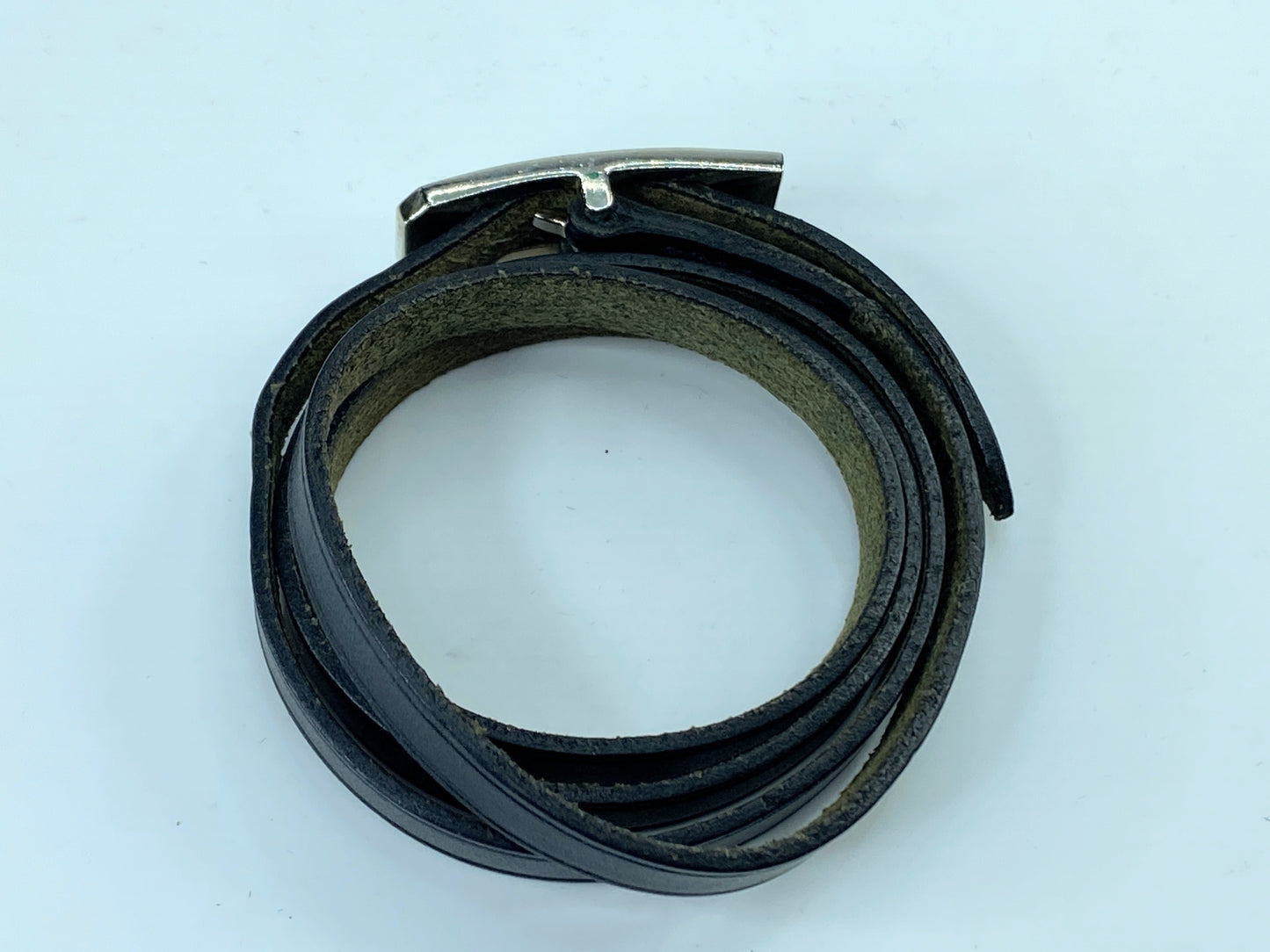 Hermes Hapi Triple Tour Black Leather Silver Tone Logo Wrap Bracelet GS351