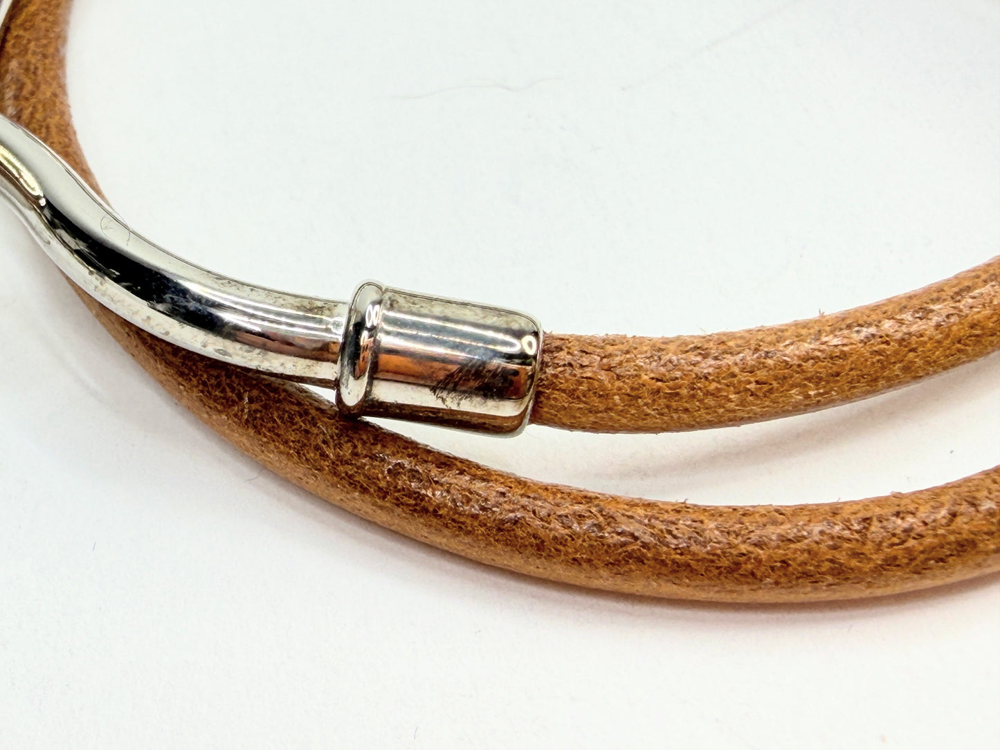 Vintage Authentic Hermès Jumbo Brown Leather Bracelet Silver Hook 15" GS756