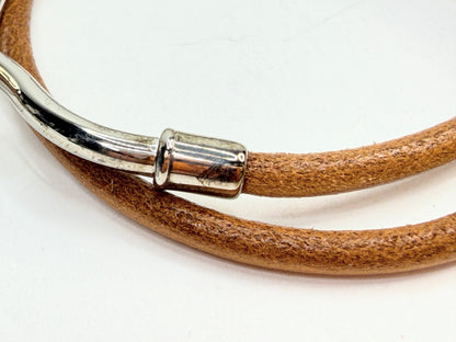 Vintage Authentic Hermès Jumbo Brown Leather Bracelet Silver Hook 15" GS756