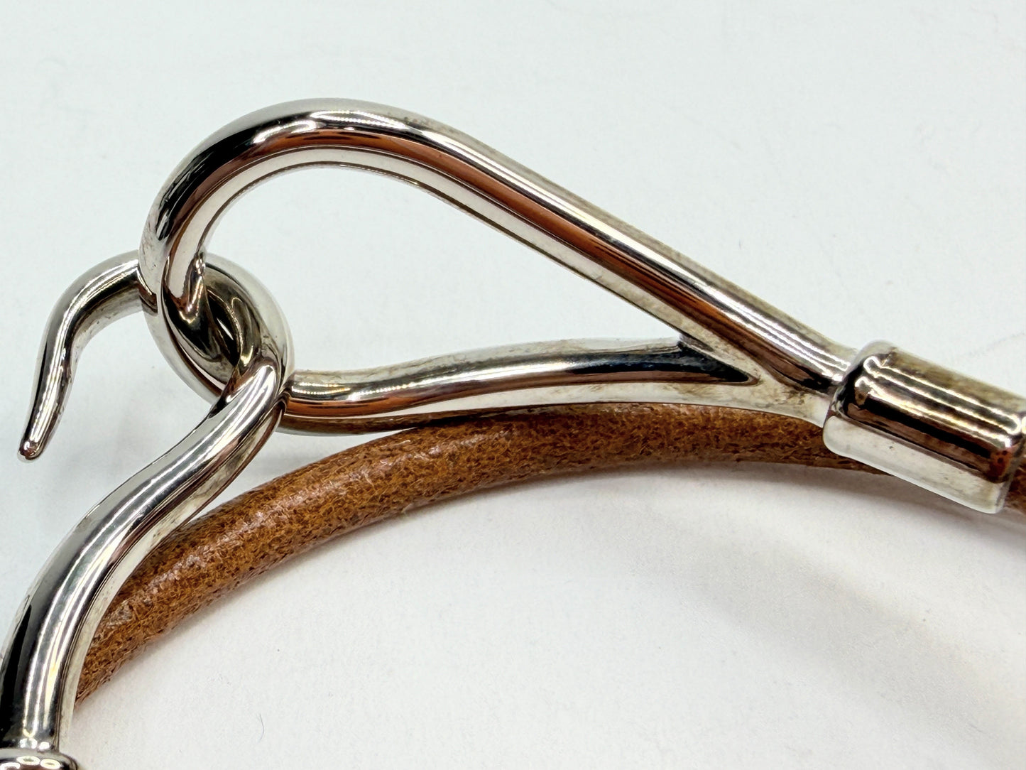 Vintage Authentic Hermès Jumbo Brown Leather Bracelet Silver Hook 15" GS756