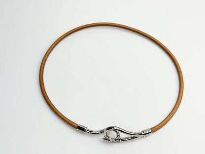 Vintage Authentic Hermès Jumbo Brown Leather Bracelet Silver Hook 15" GS756