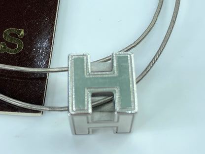 Hermes Silver Palladium Plated Cage D'H Pendant Necklace GS353