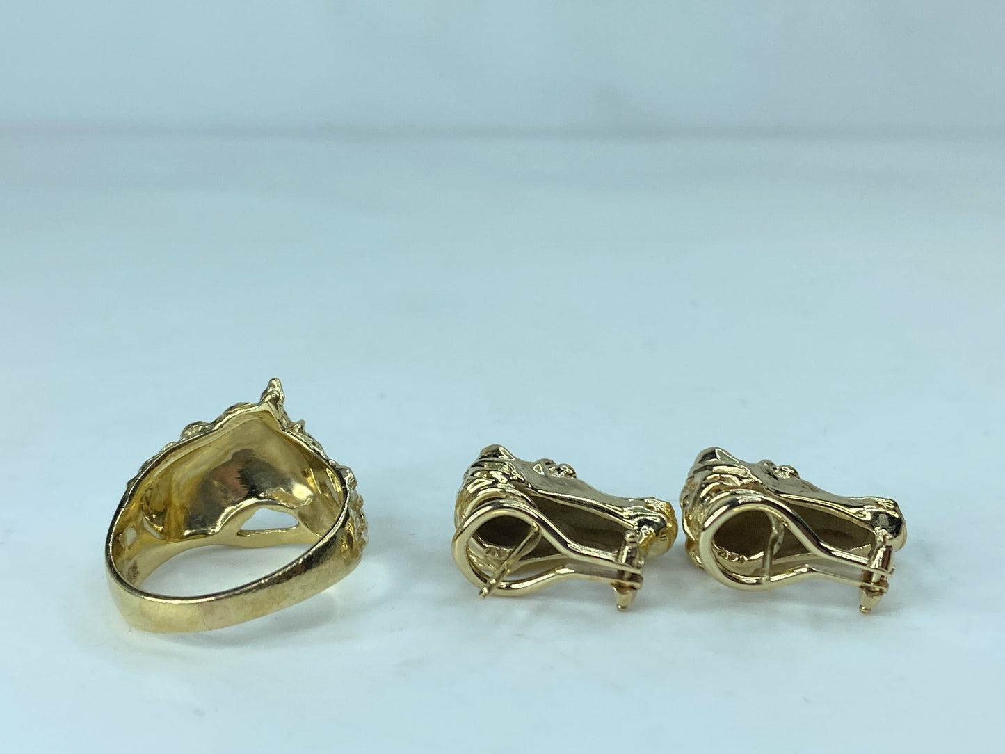 Diamond Horse Head Ring matching Earrings 14K gold animal size7 16.4g JR785