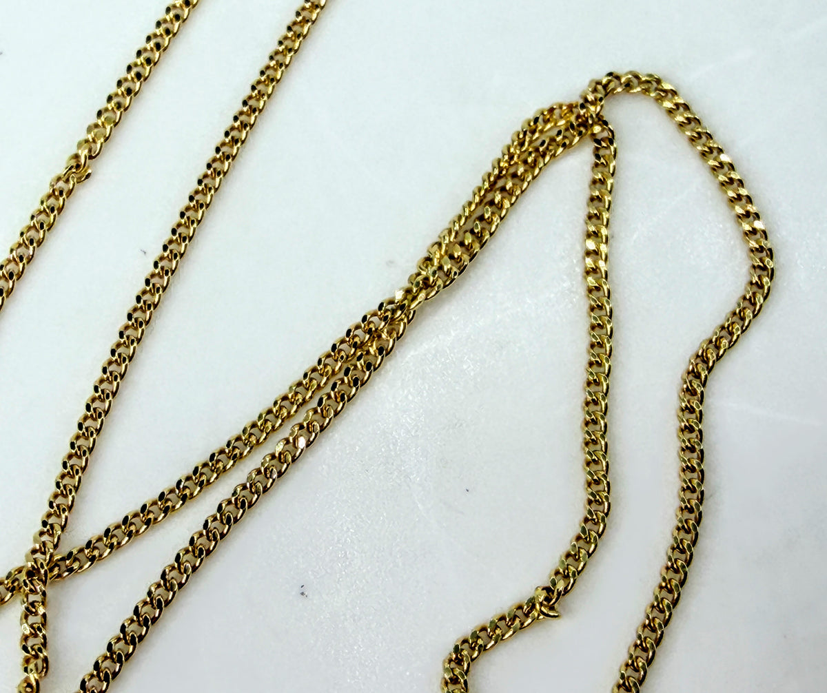 Vintage 14K Yellow Gold Whimsical Diamond cut Cat Pendant Necklace 16" JR2025