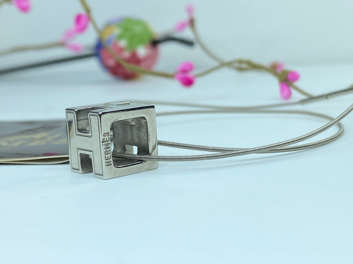Hermes Silver Palladium Plated Cage D'H Pendant Necklace GS353