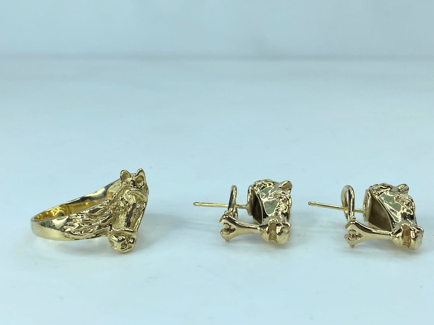 Diamond Horse Head Ring matching Earrings 14K gold animal size7 16.4g JR785
