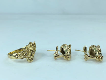 Diamond Horse Head Ring matching Earrings 14K gold animal size7 16.4g JR785